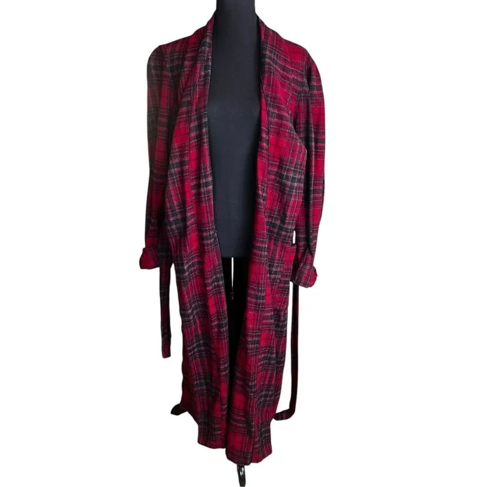 PENDLETON Vintage Red Virgin Wool Tartan Plaid Belted Bathrobe Men Size Medium